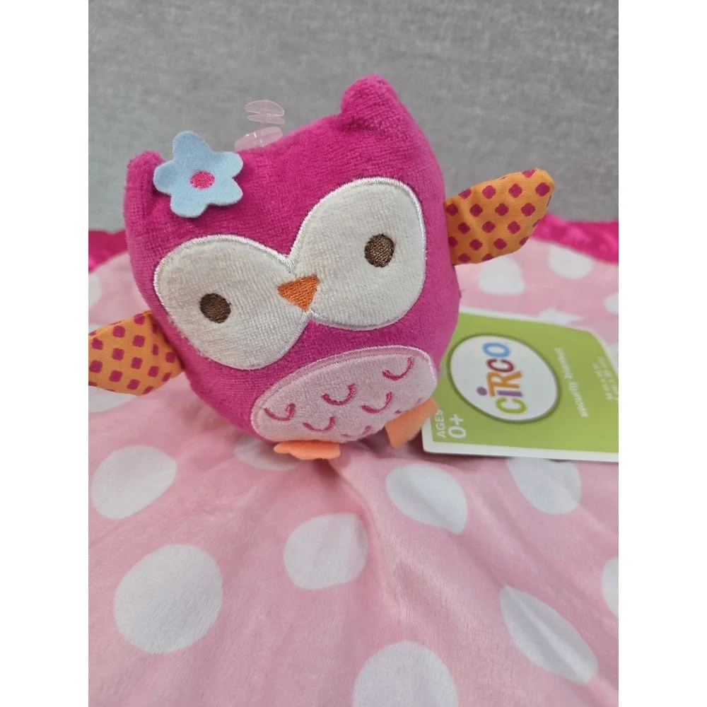 CIRCO Baby Girl Security Blanket LOVEY Plush OWL White DOT Satin Trim PINK NEW